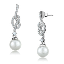 Load image into Gallery viewer, TS506 - Rhodium 925 Sterling Silver Earrings with Synthetic Glass Bead in White