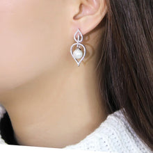 Load image into Gallery viewer, TS510 - Rhodium 925 Sterling Silver Earrings with Semi-Precious Glass Bead in White