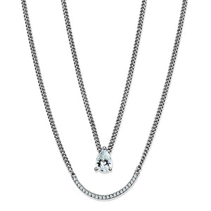 TS514 - Rhodium 925 Sterling Silver Necklace with AAA Grade CZ  in Clear