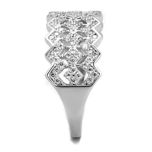 TS517 - Rhodium 925 Sterling Silver Ring with AAA Grade CZ  in Clear