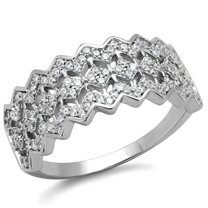 TS517 - Rhodium 925 Sterling Silver Ring with AAA Grade CZ  in Clear