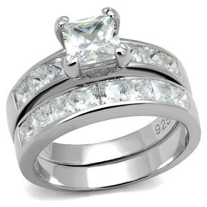 TS520 - Rhodium 925 Sterling Silver Ring with AAA Grade CZ  in Clear