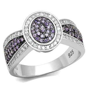 TS523 - Rhodium + Ruthenium 925 Sterling Silver Ring with AAA Grade CZ  in Amethyst