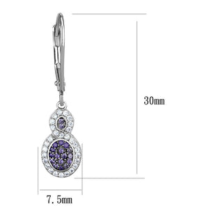 TS532 - Rhodium + Ruthenium 925 Sterling Silver Earrings with AAA Grade CZ  in Amethyst