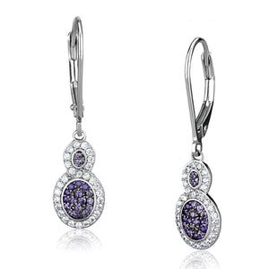 TS532 - Rhodium + Ruthenium 925 Sterling Silver Earrings with AAA Grade CZ  in Amethyst