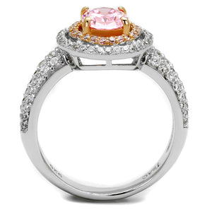 TS543 - Rose Gold + Rhodium 925 Sterling Silver Ring with AAA Grade CZ  in Rose