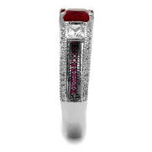 Load image into Gallery viewer, TS545 - Rhodium + Ruthenium 925 Sterling Silver Ring with AAA Grade CZ  in Ruby