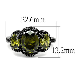 TS547 - Ruthenium 925 Sterling Silver Ring with AAA Grade CZ  in Olivine color