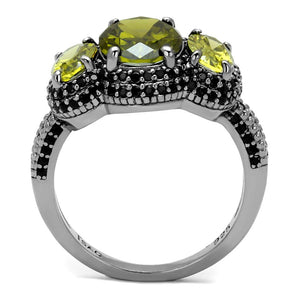 TS547 - Ruthenium 925 Sterling Silver Ring with AAA Grade CZ  in Olivine color