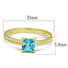 Load image into Gallery viewer, TS559 - Gold 925 Sterling Silver Ring with AAA Grade CZ  in Sea Blue