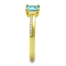 Load image into Gallery viewer, TS559 - Gold 925 Sterling Silver Ring with AAA Grade CZ  in Sea Blue