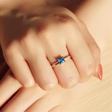 Load image into Gallery viewer, TS559 - Gold 925 Sterling Silver Ring with AAA Grade CZ  in Sea Blue