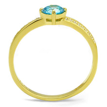 Load image into Gallery viewer, TS561 - Gold 925 Sterling Silver Ring with AAA Grade CZ  in Sea Blue