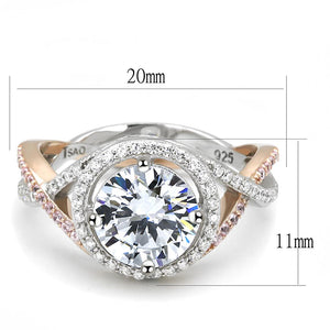 TS585 - Rose Gold + Rhodium 925 Sterling Silver Ring with AAA Grade CZ  in Clear