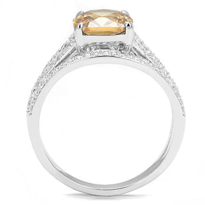 TS604 - Rhodium 925 Sterling Silver Ring with AAA Grade CZ  in Champagne