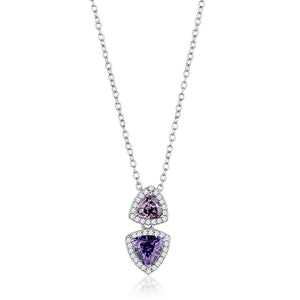 TS607 - Rhodium 925 Sterling Silver Chain Pendant with AAA Grade CZ  in Amethyst