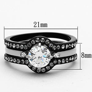 TK1346 - Two-Tone IP Black Stainless Steel Ring with AAA Grade CZ  in Clear