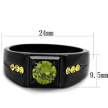 Load image into Gallery viewer, TK1928 - IP Black(Ion Plating) Stainless Steel Ring with AAA Grade CZ  in Olivine color