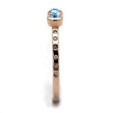 Load image into Gallery viewer, TK2807 - IP Rose Gold(Ion Plating) Stainless Steel Ring with Top Grade Crystal  in Sea Blue