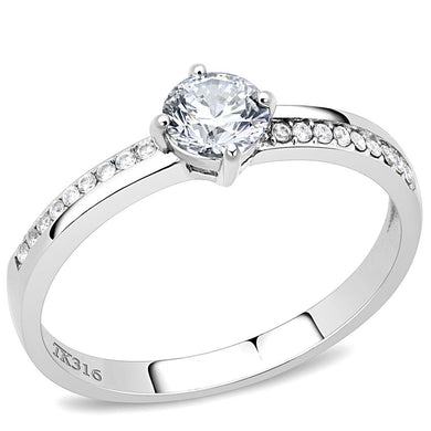 DA025 - High polished (no plating) Stainless Steel Ring with AAA Grade CZ  in Clear