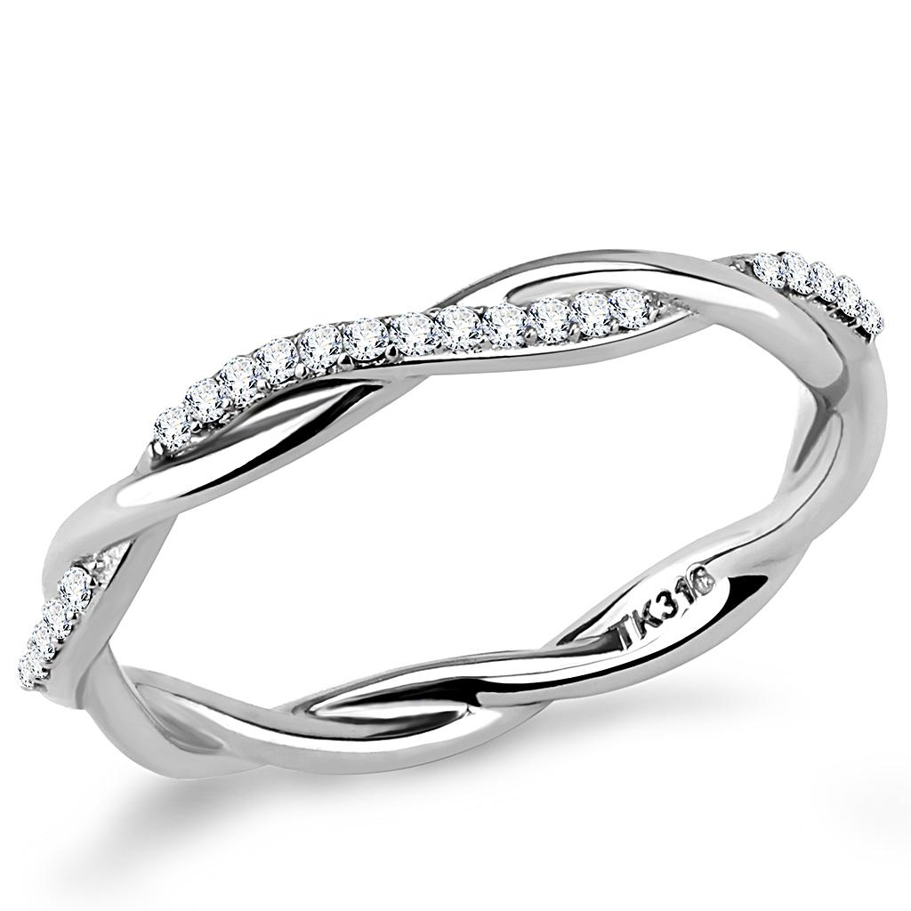 DA042 - High polished (no plating) Stainless Steel Ring with AAA Grade CZ  in Clear