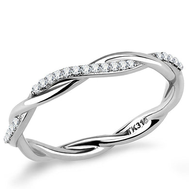 DA042 - High polished (no plating) Stainless Steel Ring with AAA Grade CZ  in Clear