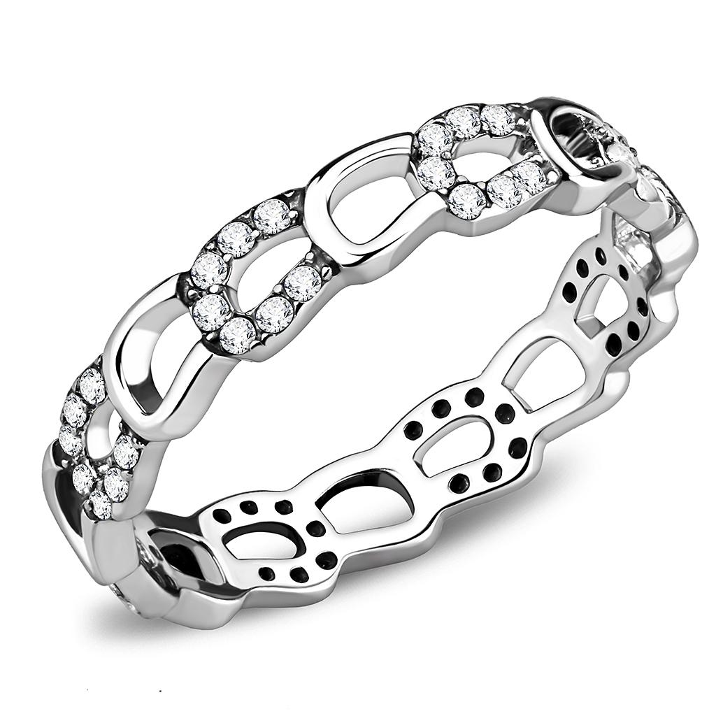 DA111 - High polished (no plating) Stainless Steel Ring with AAA Grade CZ  in Clear