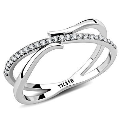 DA155 - High polished (no plating) Stainless Steel Ring with AAA Grade CZ  in Clear