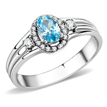 Load image into Gallery viewer, DA166 - High polished (no plating) Stainless Steel Ring with AAA Grade CZ  in Sea Blue