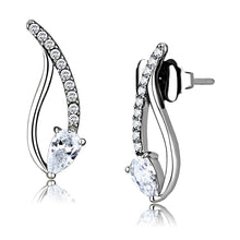 Load image into Gallery viewer, DA185 - High polished (no plating) Stainless Steel Earrings with AAA Grade CZ  in Clear