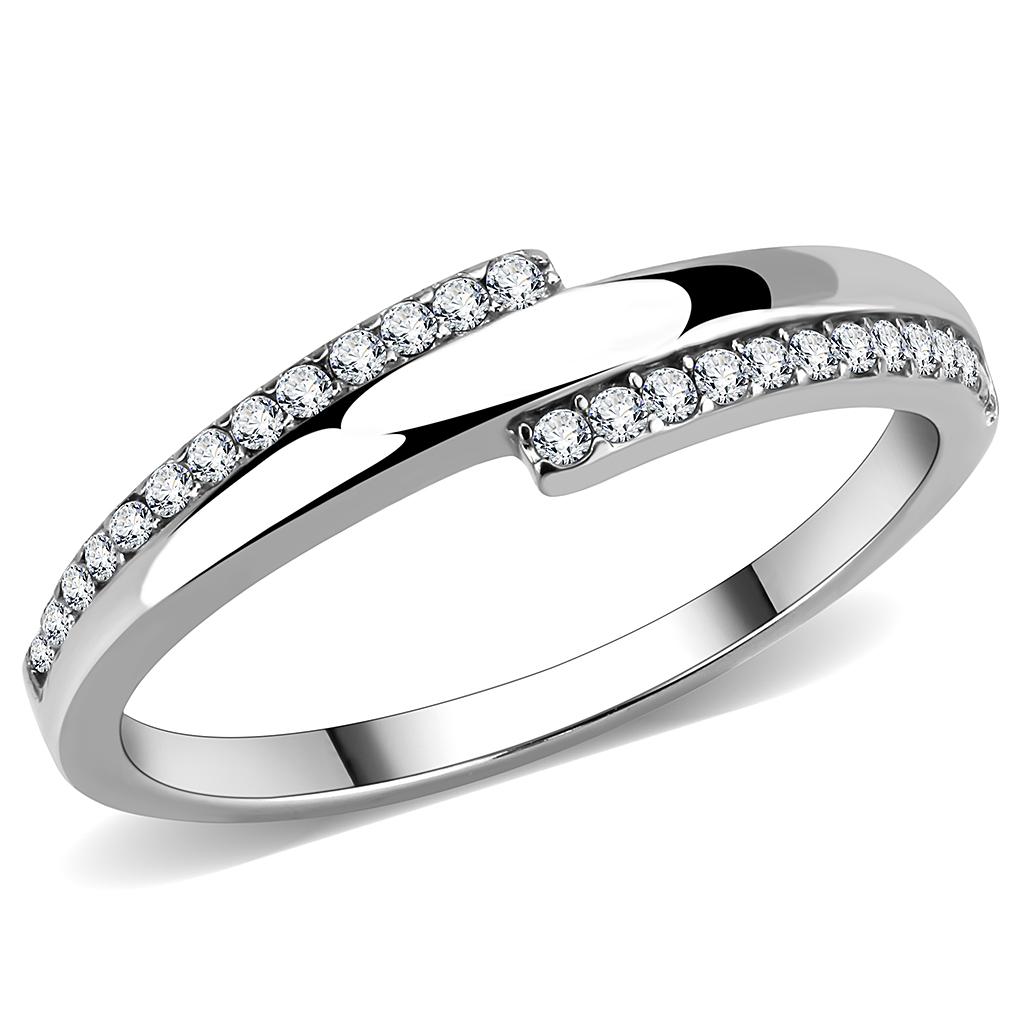 DA234 - High polished (no plating) Stainless Steel Ring with AAA Grade CZ  in Clear