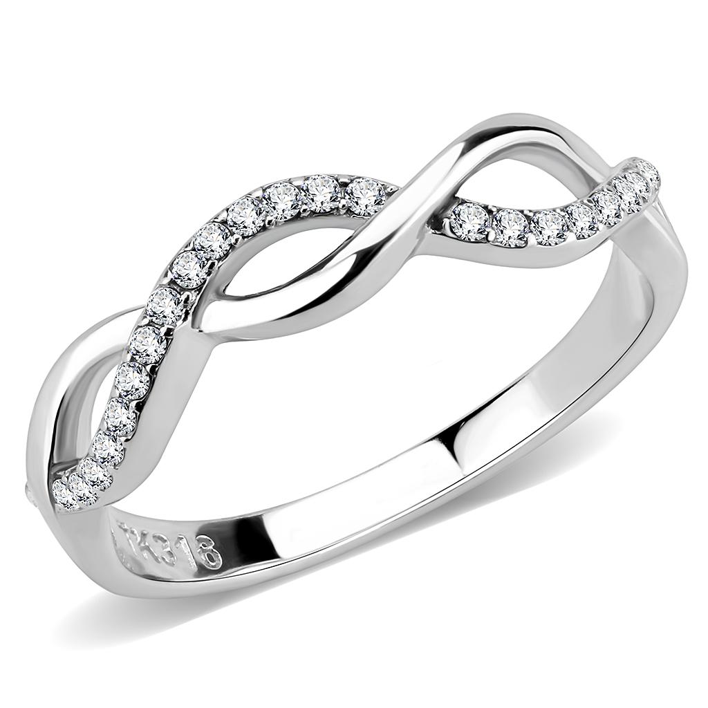 DA243 - High polished (no plating) Stainless Steel Ring with AAA Grade CZ  in Clear