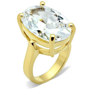 GL083 - IP Gold(Ion Plating) Brass Ring with AAA Grade CZ  in Clear