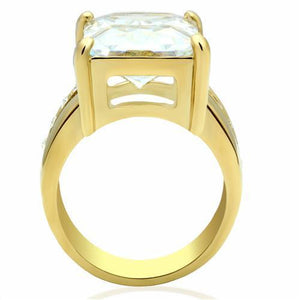 GL089 - IP Gold(Ion Plating) Brass Ring with AAA Grade CZ  in Clear