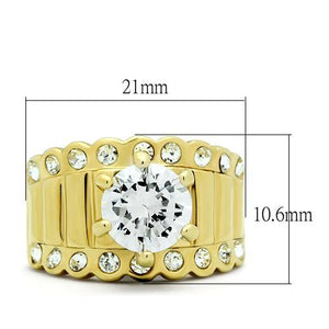 GL095 - IP Gold(Ion Plating) Brass Ring with AAA Grade CZ  in Clear