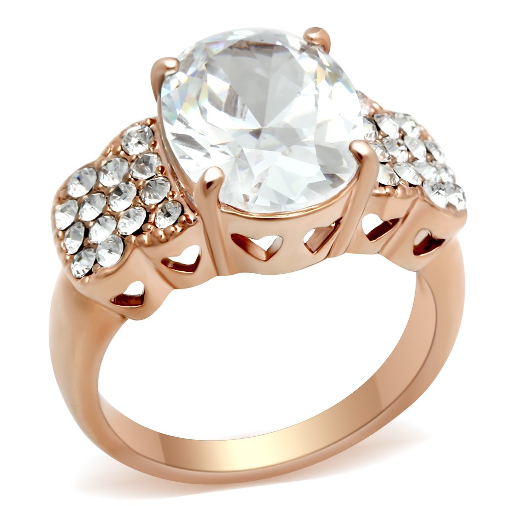 GL141 - IP Rose Gold(Ion Plating) Brass Ring with AAA Grade CZ  in Clear