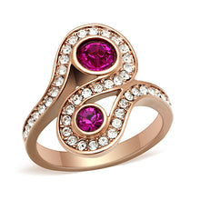 Load image into Gallery viewer, GL153 - IP Rose Gold(Ion Plating) Brass Ring with Top Grade Crystal  in Fuchsia