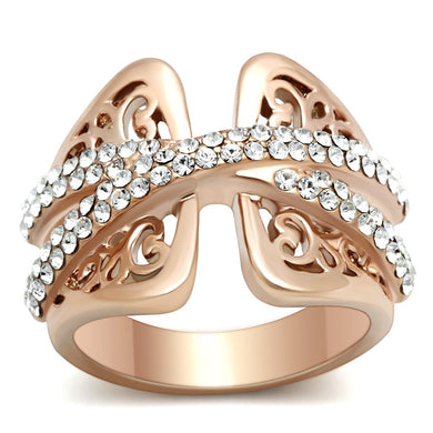 GL156 - IP Rose Gold(Ion Plating) Brass Ring with Top Grade Crystal  in Clear