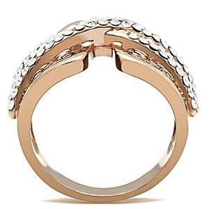 GL156 - IP Rose Gold(Ion Plating) Brass Ring with Top Grade Crystal  in Clear