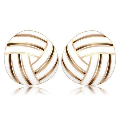 GL166 IP Rose Gold(Ion Plating) Brass Earrings with Epoxy in White