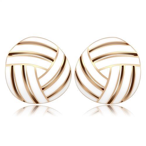 GL166 IP Rose Gold(Ion Plating) Brass Earrings with Epoxy in White