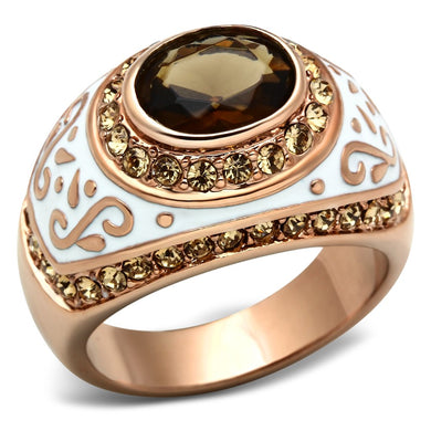 GL203 - IP Rose Gold(Ion Plating) Brass Ring with Synthetic Synthetic Glass in Brown