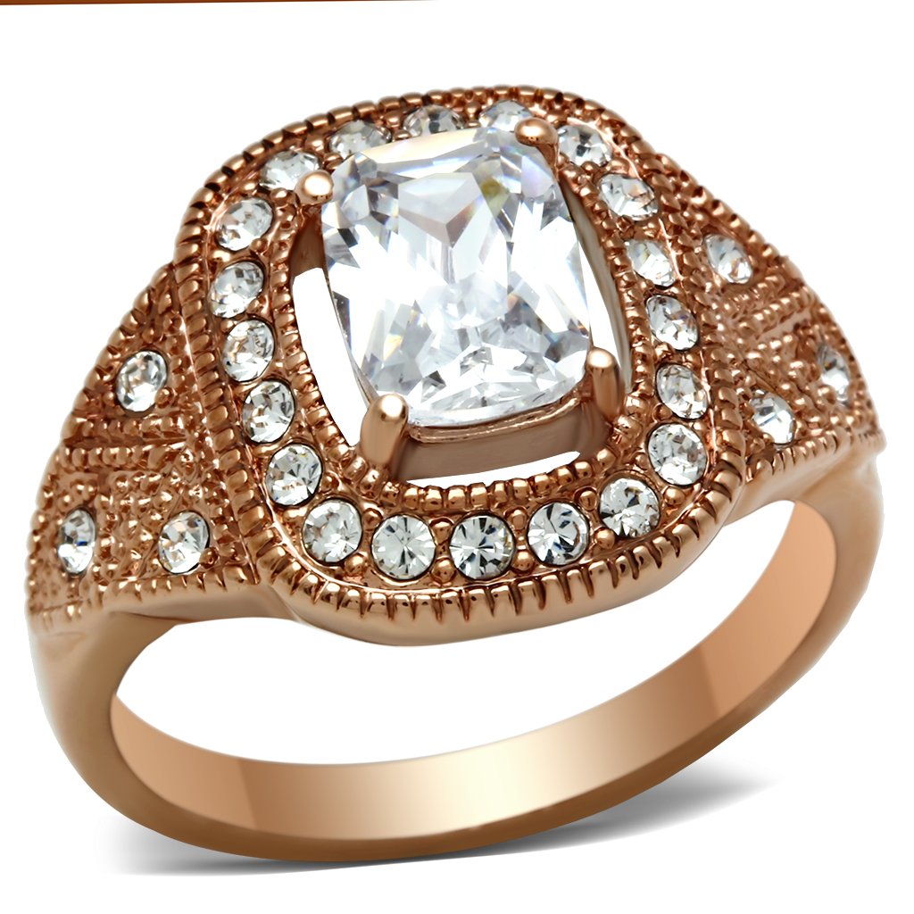 GL215 - IP Rose Gold(Ion Plating) Brass Ring with AAA Grade CZ  in Clear