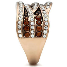 Load image into Gallery viewer, GL217 - IP Rose Gold(Ion Plating) Brass Ring with Top Grade Crystal  in Smoked Quartz