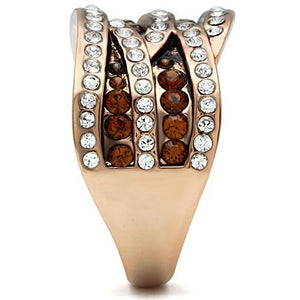 GL217 - IP Rose Gold(Ion Plating) Brass Ring with Top Grade Crystal  in Smoked Quartz