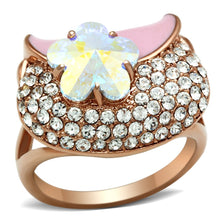 Load image into Gallery viewer, GL220 - IP Rose Gold(Ion Plating) Brass Ring with Top Grade Crystal  in Clear