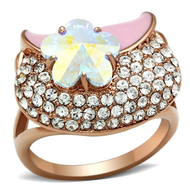 GL220 - IP Rose Gold(Ion Plating) Brass Ring with Top Grade Crystal  in Clear