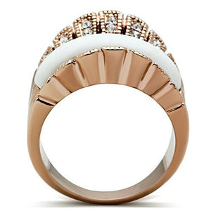 GL223 - IP Rose Gold(Ion Plating) Brass Ring with Semi-Precious Agate in White