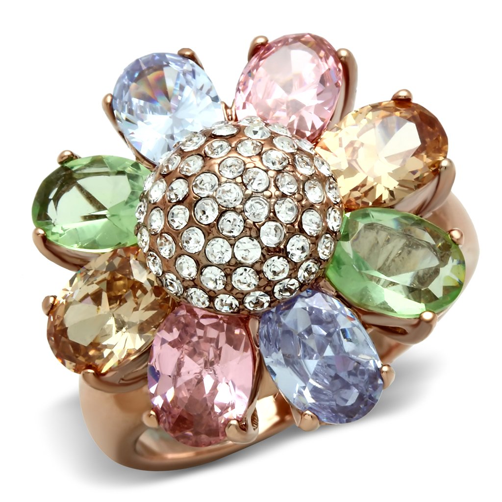 GL224 - IP Rose Gold(Ion Plating) Brass Ring with AAA Grade CZ  in Multi Color