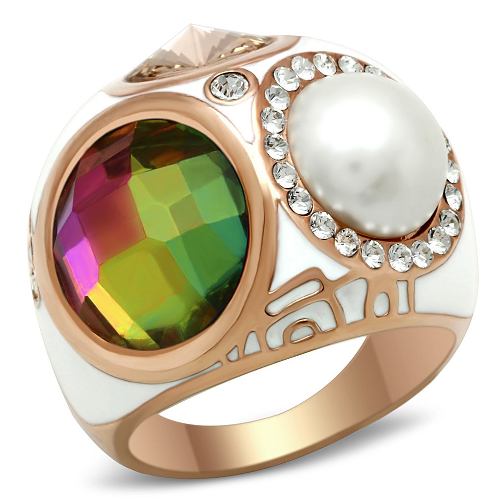 GL248 - IP Rose Gold(Ion Plating) Brass Ring with Synthetic Synthetic Glass in Multi Color